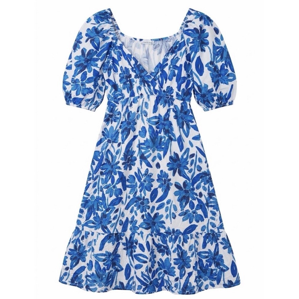 See and Be Seen Women's S 100% Cotton Floral Midi Dress Puff Sleeve Wrap Bodice